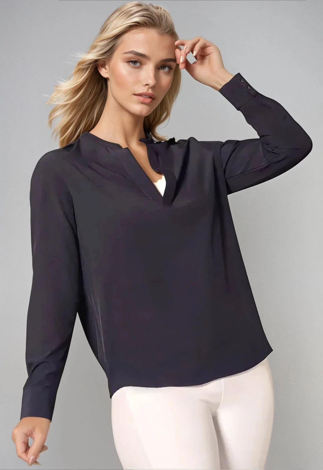 Resort-Vee-Shirt-Shirts, Navy - Buki-womens