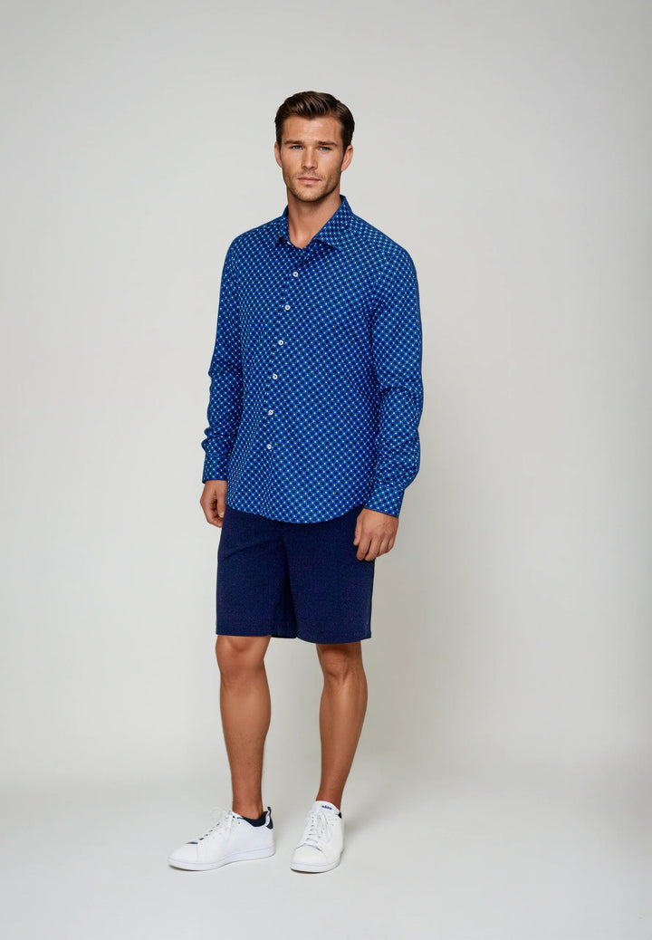 Retro Blues Long Sleeve Tech Shirt-LONG SLEEVE SHIRTS-BUKI-M-Navy-Buki