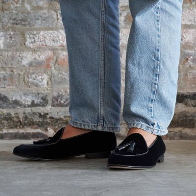 Men's Black Velvet Tassel Loafer