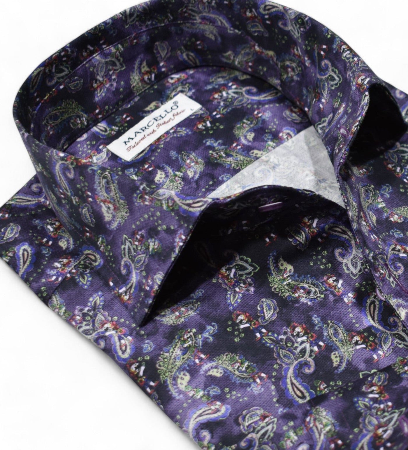 Feel confident and stylish in the Marcello Nebula Paisley Roll Collar.