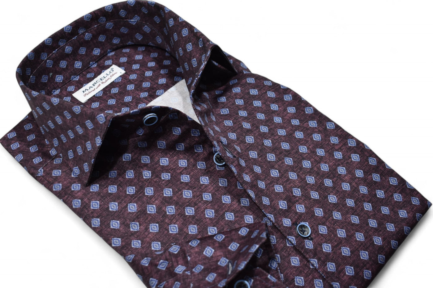 Elegantly designed with a ruby color and floating diamonds, our Marcello Ruby Diamond Roll Collar is made from soft cotton sateen fabric. 