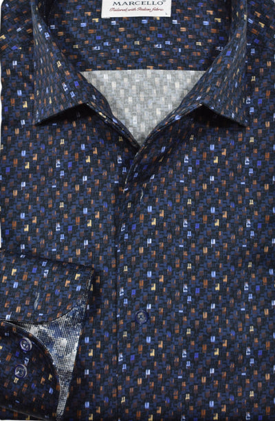 Experience a perfect blend of style and comfort with our Marcello Cityscape Roll Collar Shirt. 