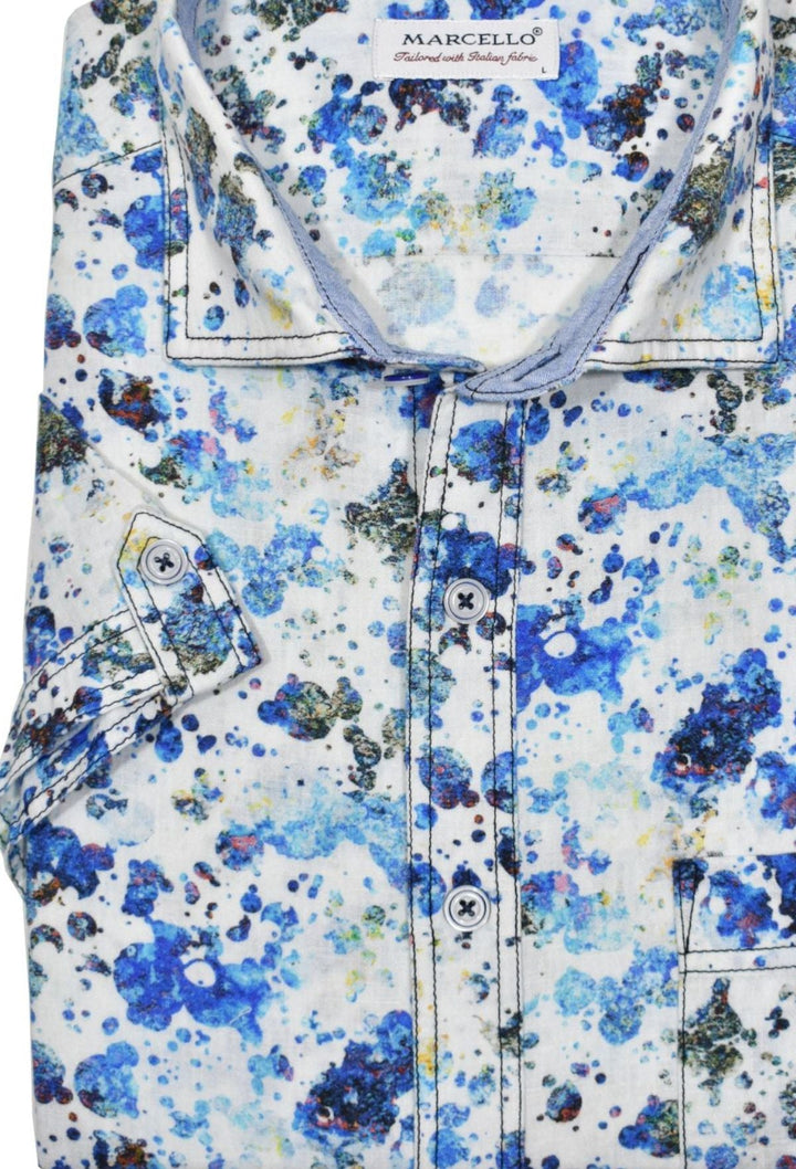 Look effortlessly stylish and sophisticated with this W825S Navy Linen Print. Crafted with a blend of soft cotton and linen, it offers the classic linen look without the wrinkling. Featuring an abstract blue and navy pattern, it&