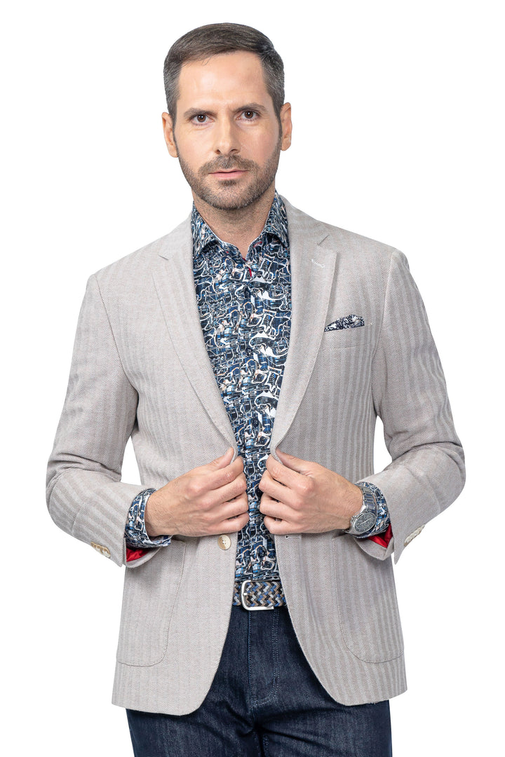 Westmount Taupe Herringbone Cotton Stretch Blazer - 7 Downie St.®