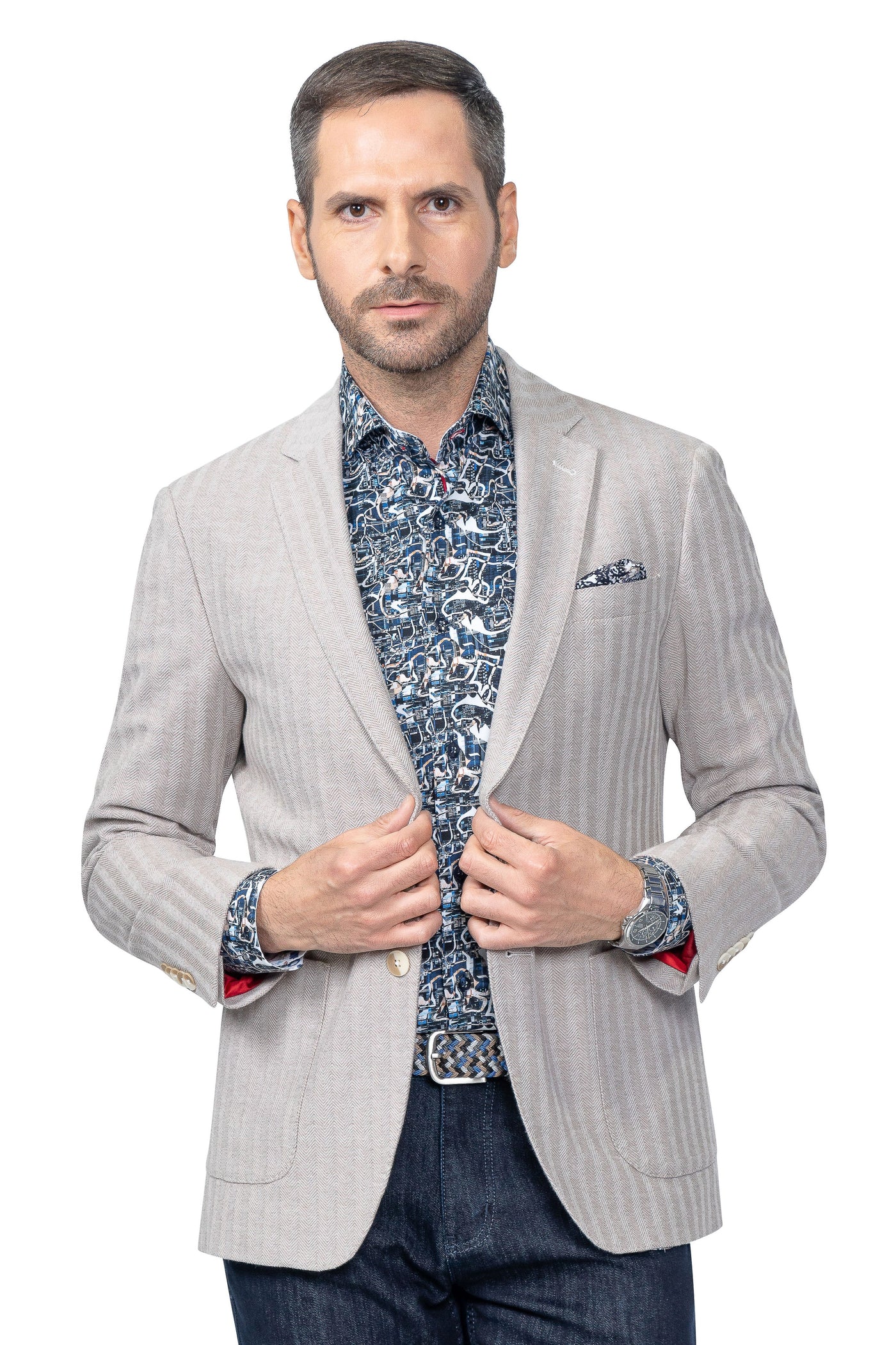 Westmount Taupe Herringbone Cotton Stretch Blazer - 7 Downie St.®