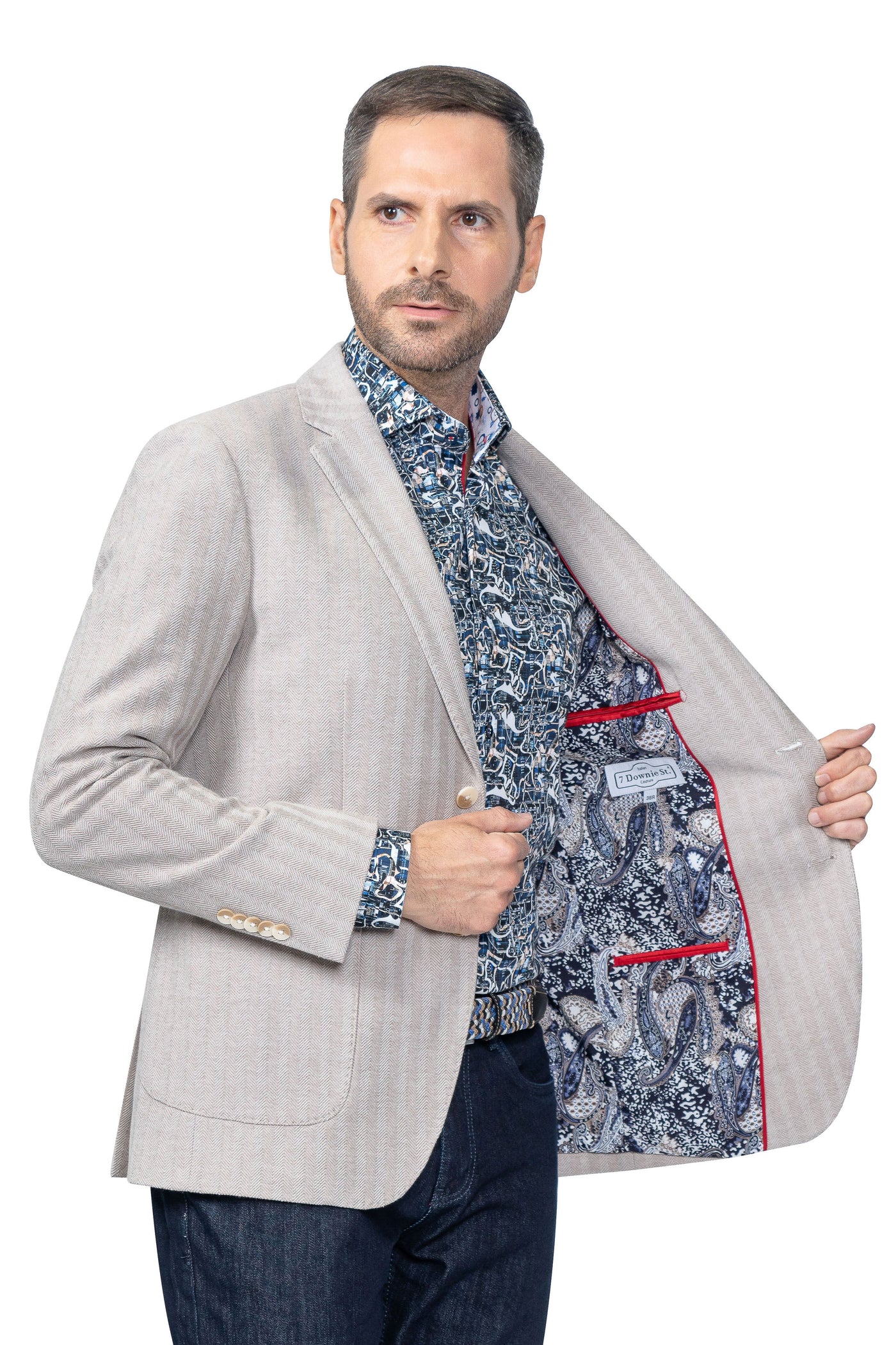 Westmount Taupe Herringbone Cotton Stretch Blazer - 7 Downie St.®