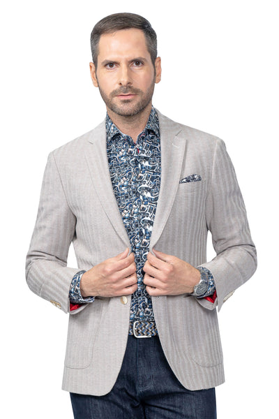 Westmount Taupe Herringbone Cotton Stretch Blazer - 7 Downie St.®