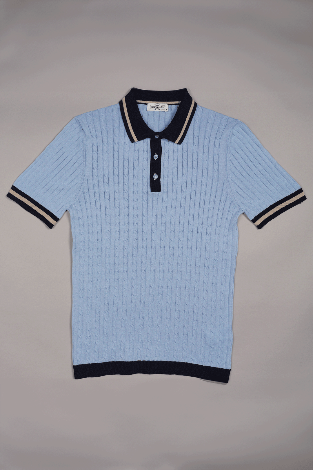3 Button Cable Knit Polo in Light Blue
