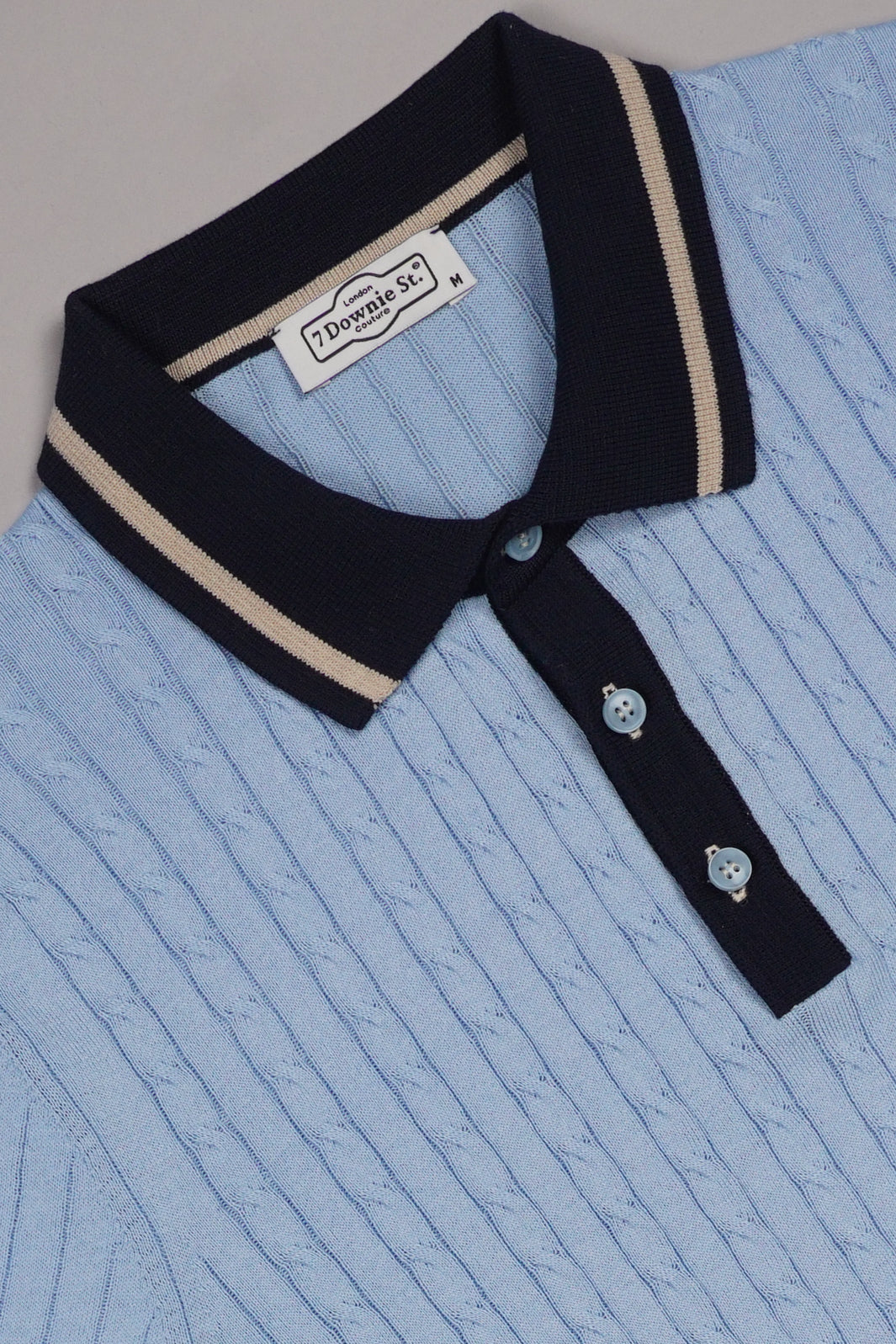 3 Button Cable Knit Polo in Light Blue