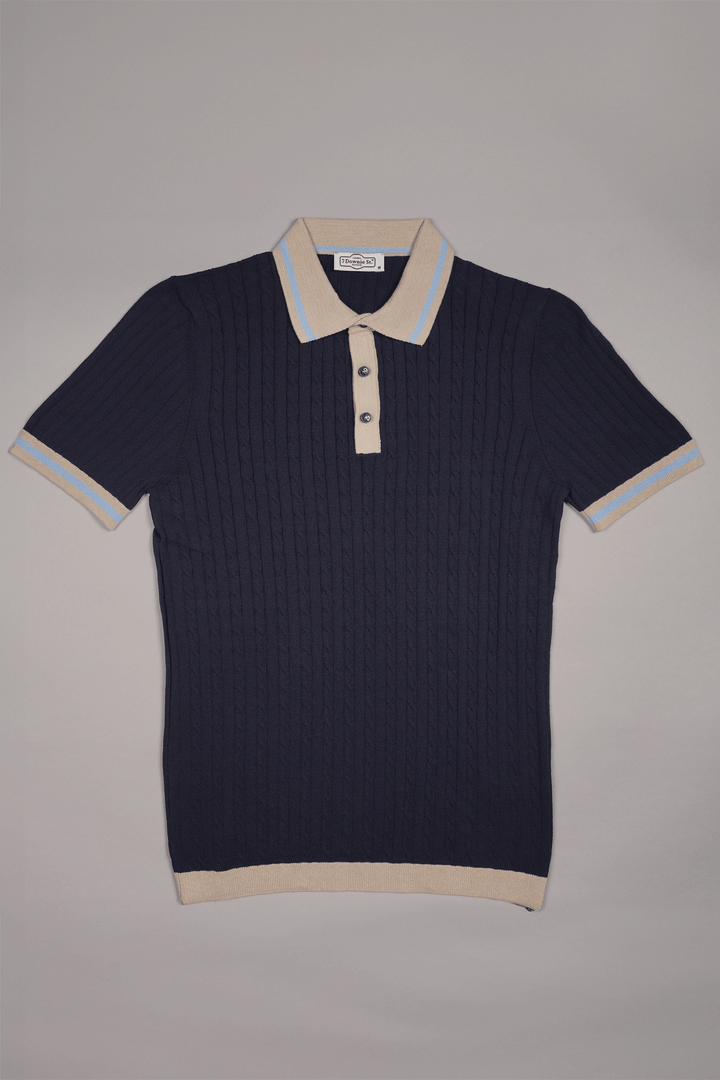 3 Button Cable Knit Polo in Navy