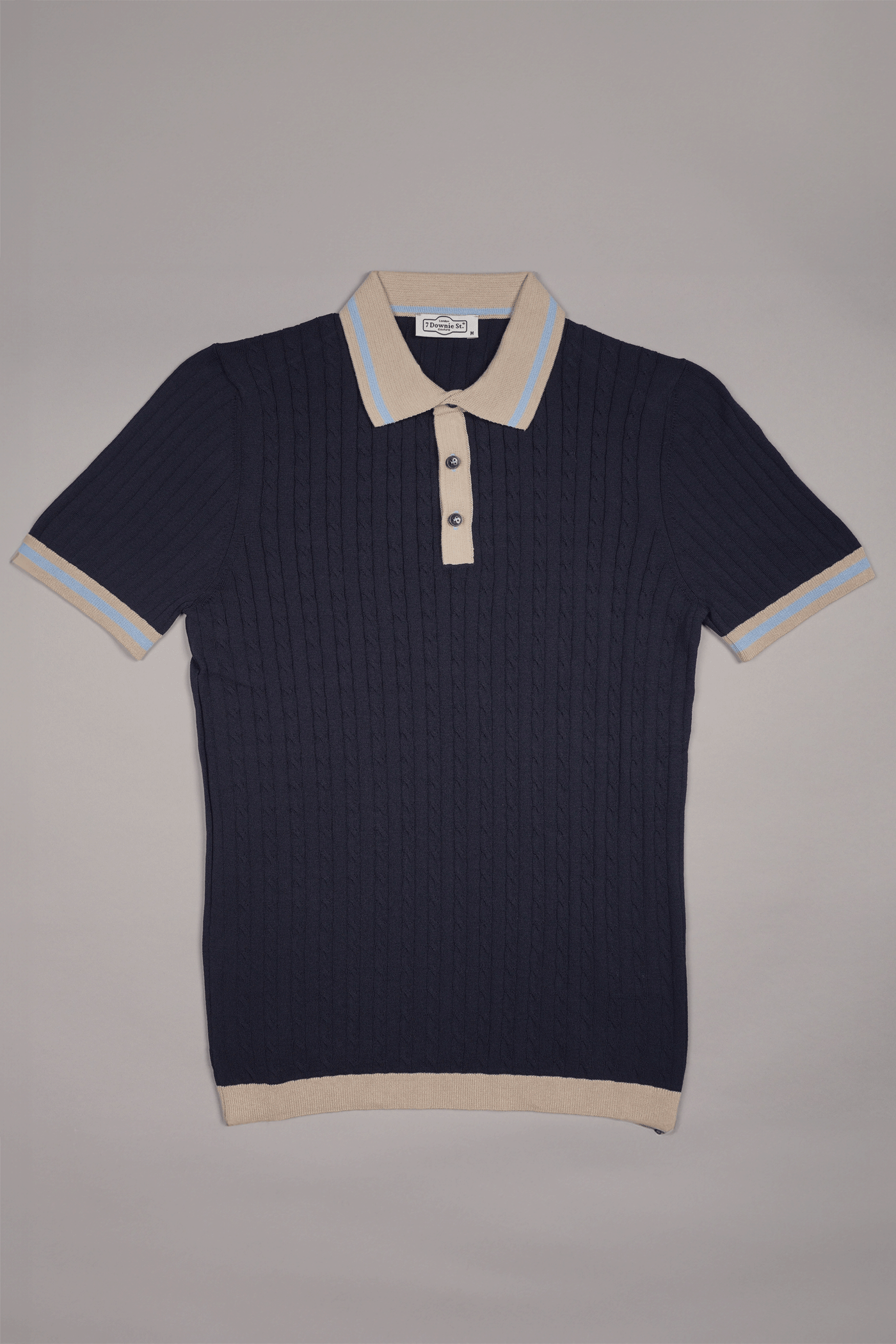 3 Button Cable Knit Polo in Navy