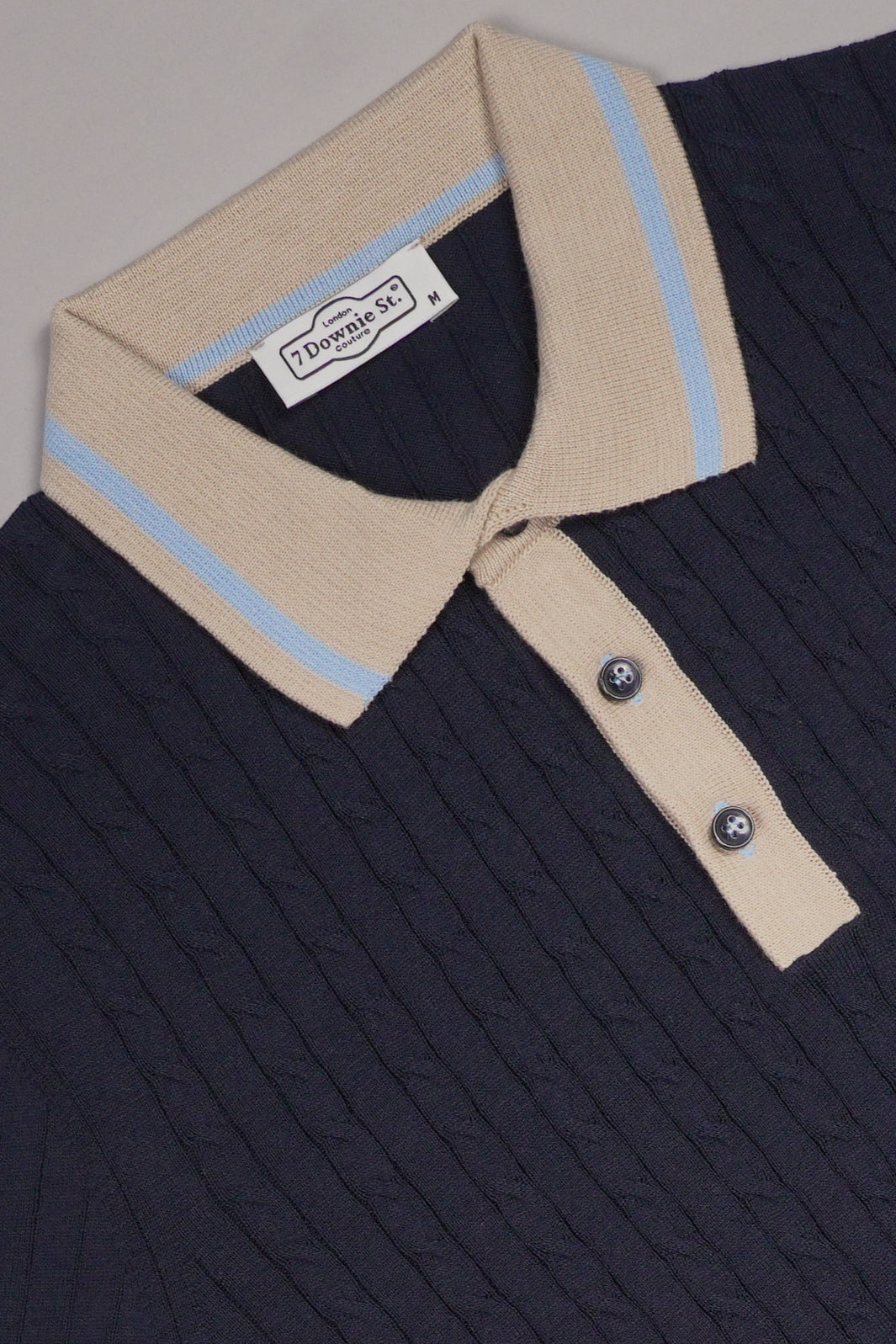 3 Button Cable Knit Polo in Navy