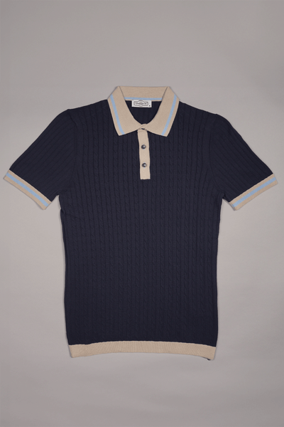 3 Button Cable Knit Polo in Navy