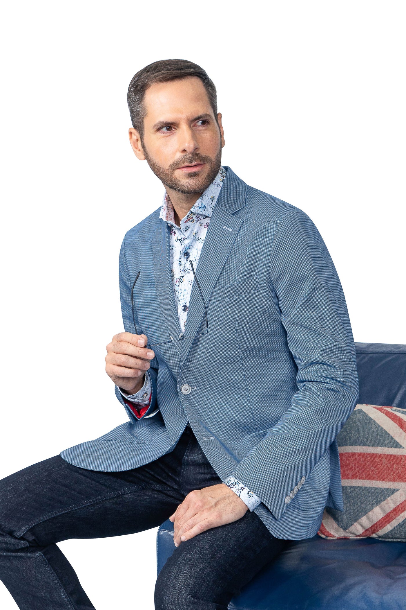 Yale Blue Houndstooth Stretch Blazer - 7 Downie St.®