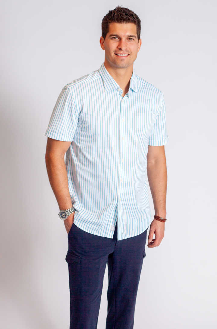 Corsica Stripe Short Sleeve Tech Shirt, full body-Short Sleeve Shirts-Buki