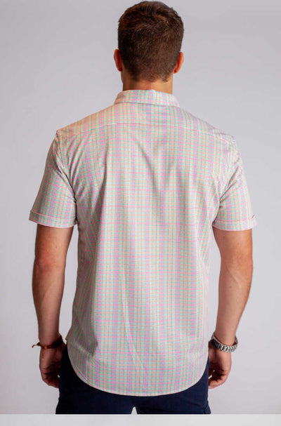 Spectrum Check Short Sleeve Tech Shirt, back - Short Sleeve Shirts-Buki