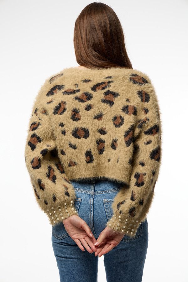 Animal Print Pearl Cardigan