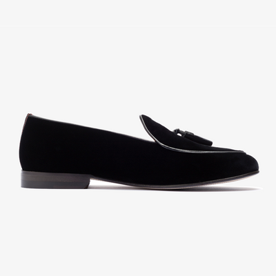 Men's Black Velvet Tassel Loafer