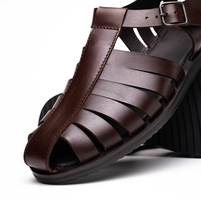 05-110-BRN PESCA Calfskin Strap-On Sandal, Brown