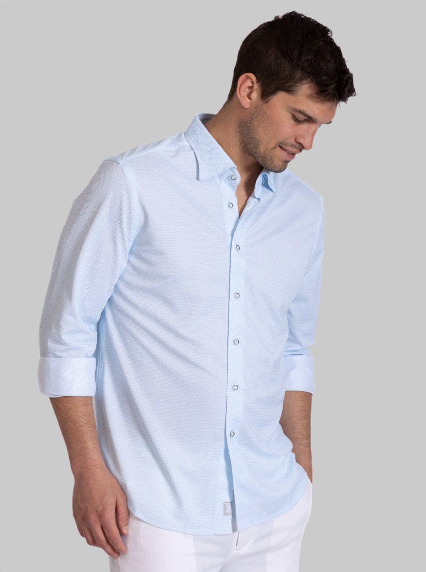 Men's Clothing: Long Sleeve Casual Dress Shirt | Buki Ride The Wave Tech Shirt, side front