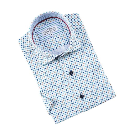 Teal Amore All Way Stretch Knit Teal And Brown Dot Print - 7 Downie St.®