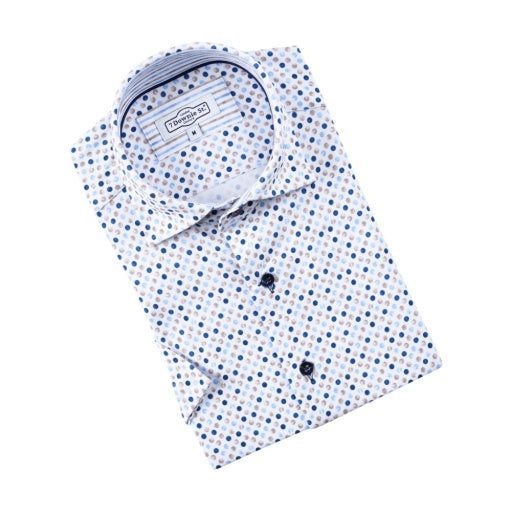 Beige Amore All Way Stretch Knit Blue And Brown Dot Print - 7 Downie St.®