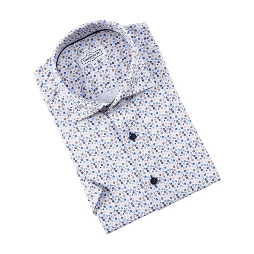 Taupe Amore All Way Stretch Knit Blue And Brown Dot Print - 7 Downie St.®