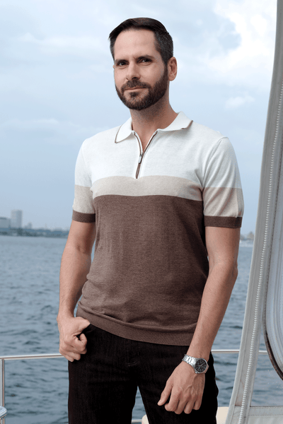 1/4 Zip Polo in Brown