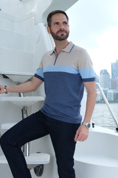 1/4 Zip Polo in Blue