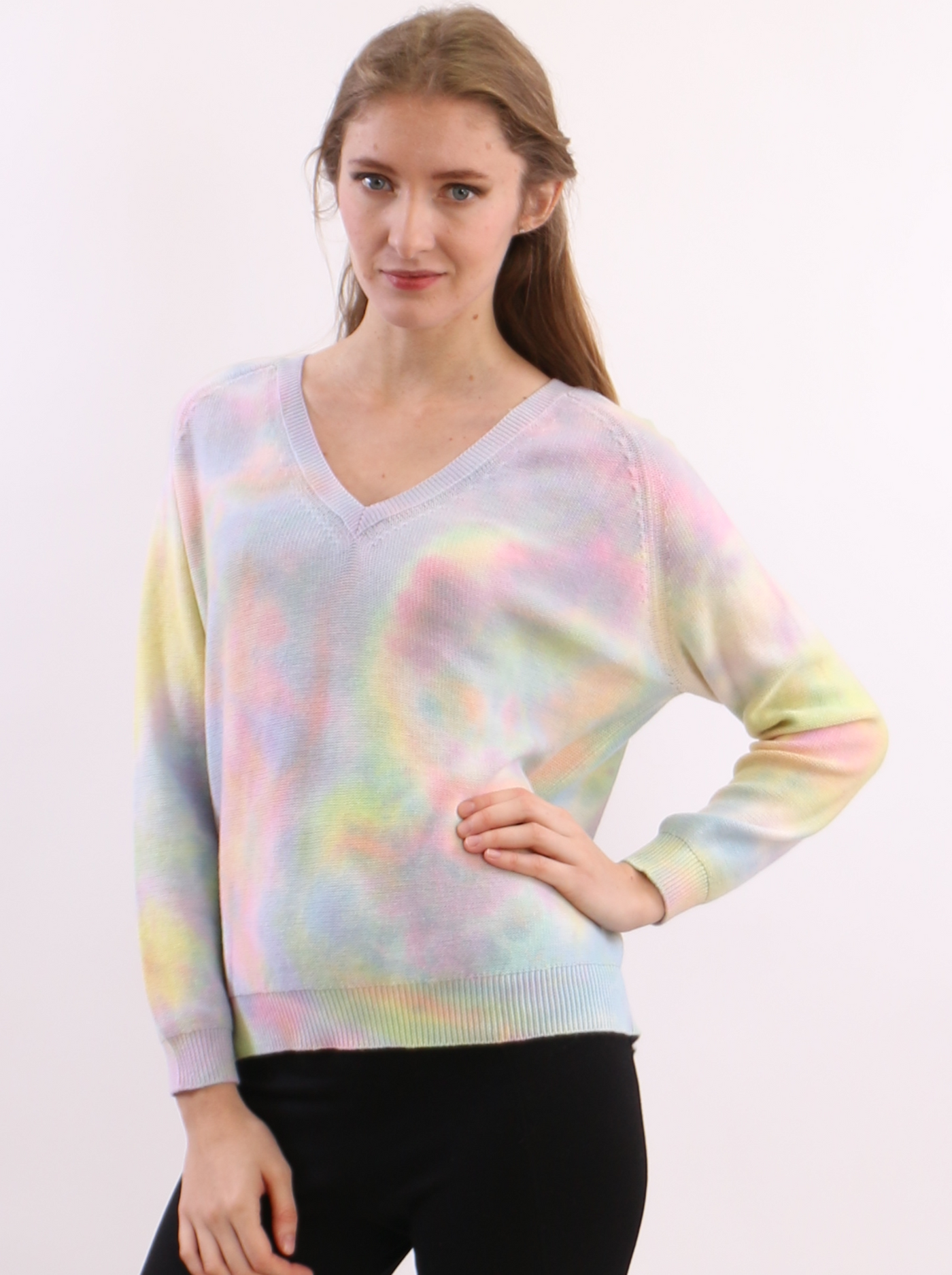 Hand Dyed V neck Sweater in Cotton