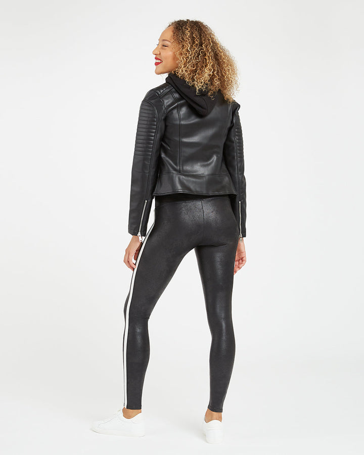 Faux Leather Side Stripe Leggings