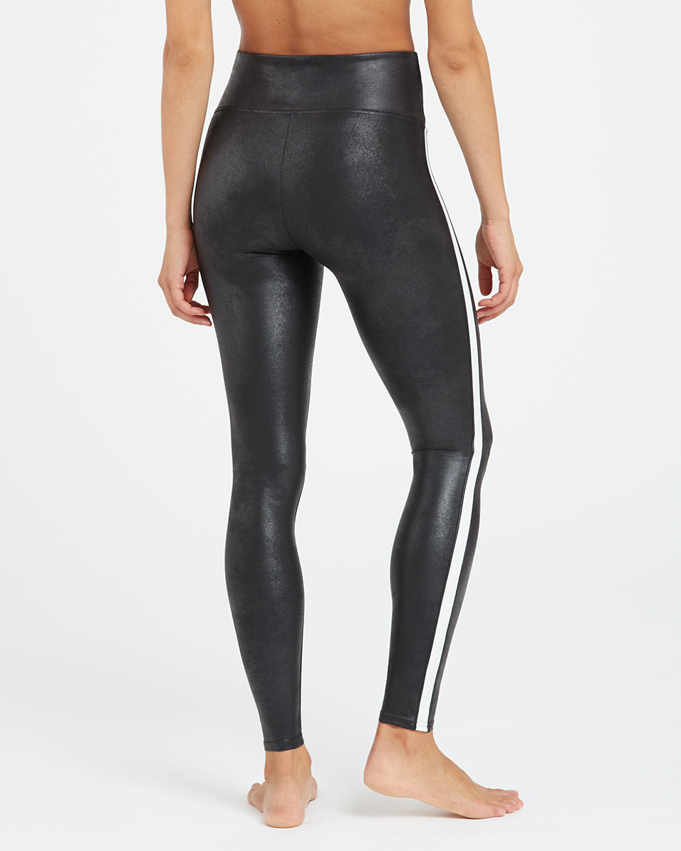 Faux Leather Side Stripe Leggings