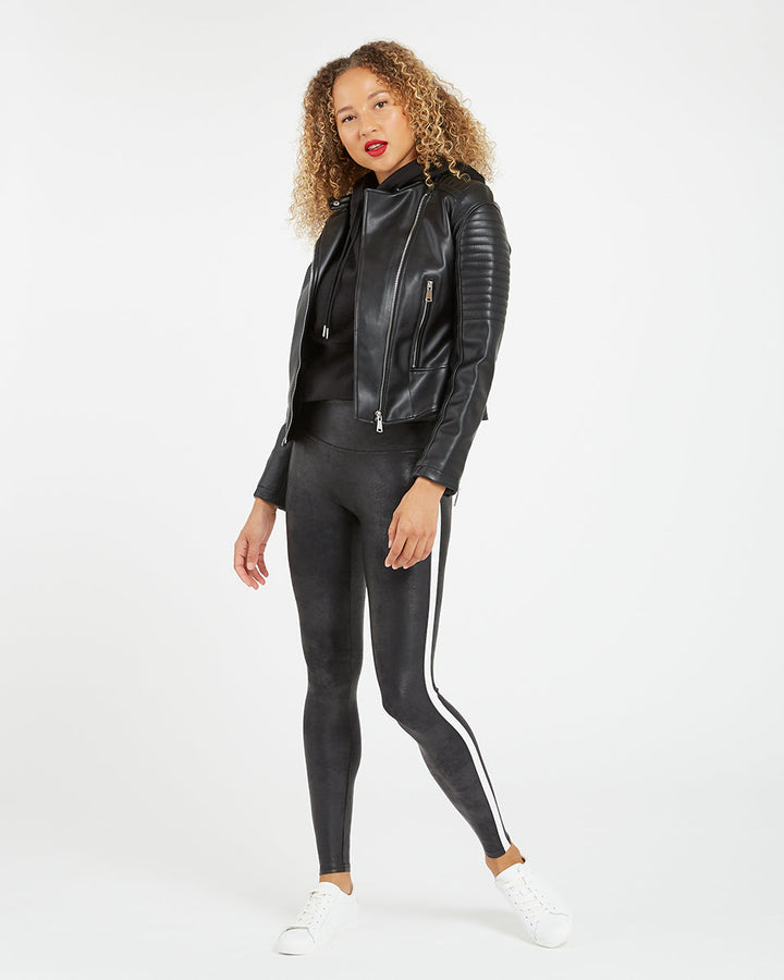 Faux Leather Side Stripe Leggings