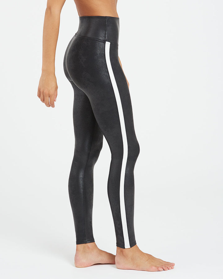 Faux Leather Side Stripe Leggings