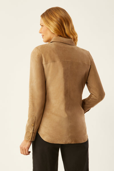 Suede Shirt Jacket W/Zip Out Liner - Camel
