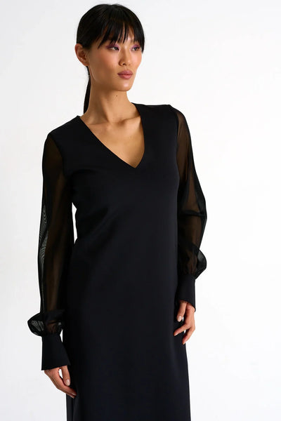 Sheer Sleeve Elegant Dress - 52367-75-800