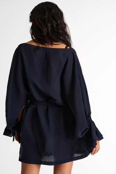 Flowy Dress With Puffy Sleeves - 52439-74-550 2 / 550 Navy / 80% LYOCELL 20% POLYESTER
