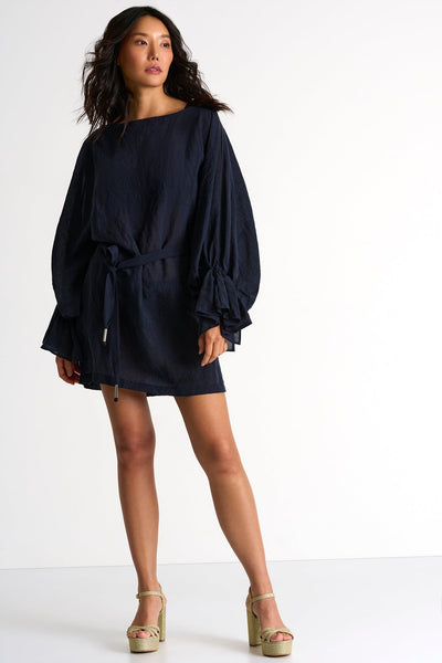 Flowy Dress With Puffy Sleeves - 52439-74-550 2 / 550 Navy / 80% LYOCELL 20% POLYESTER