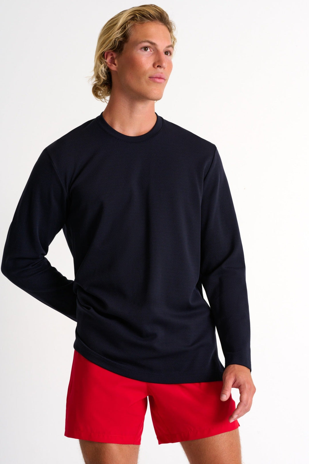 62274-82-590 - Textured Jersey Long Sleeve Round Neck S / 590 Navy