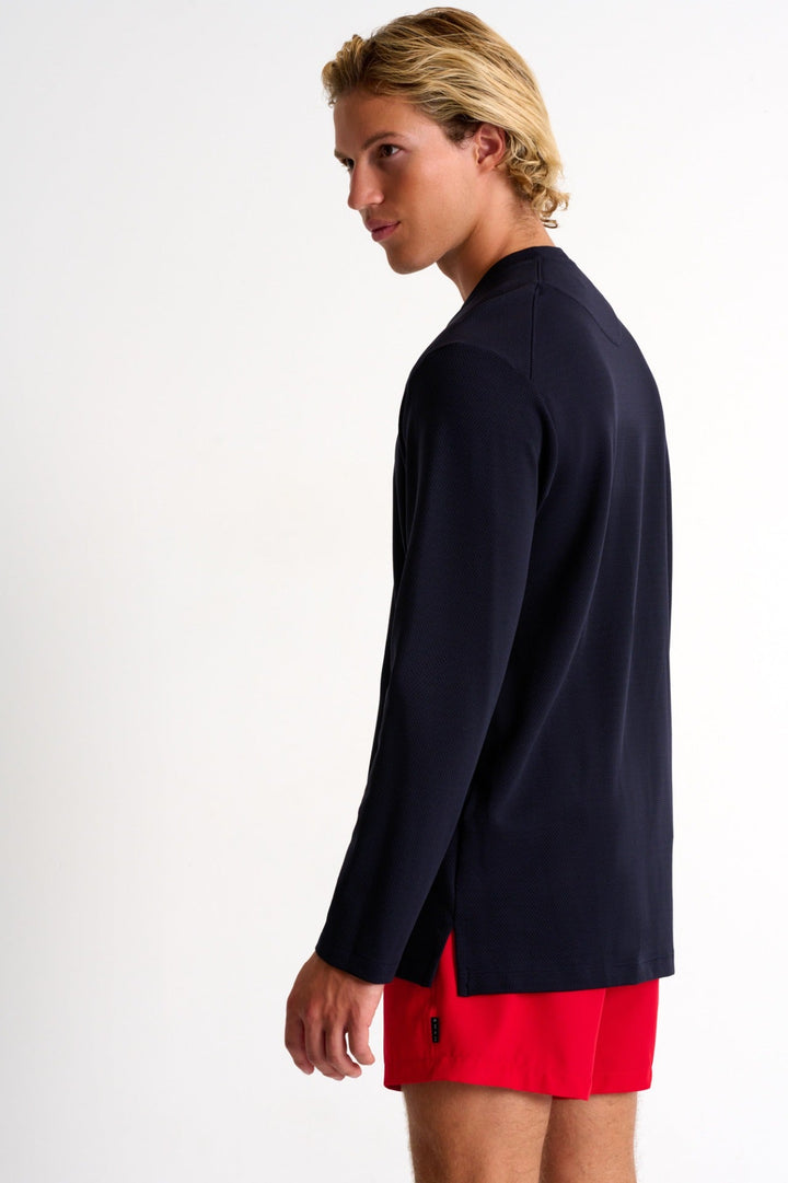 62274-82-590 - Textured Jersey Long Sleeve Round Neck S / 590 Navy