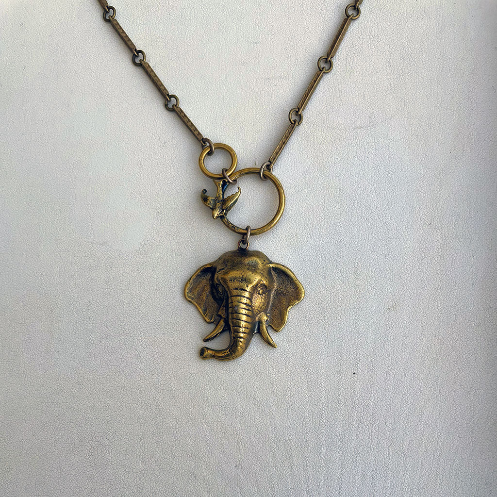 Elephant Trunk Up & Bird Circle Necklace by Alkemie