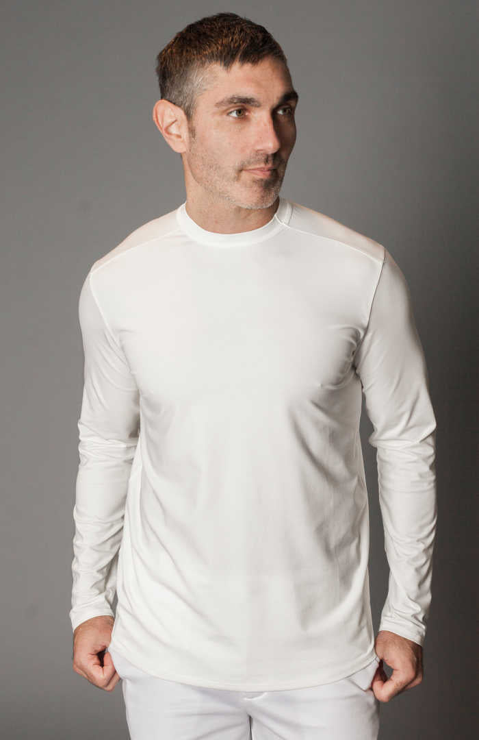 Buki + CINQO Long Sleeve Crew Neck Tee Shirt, White