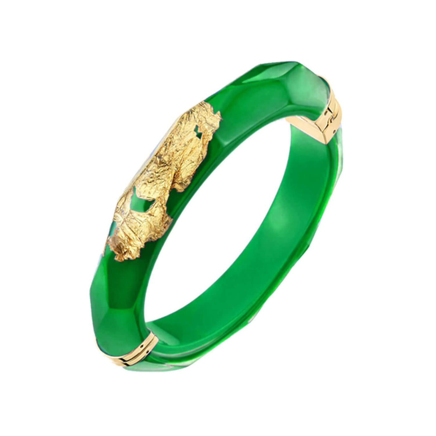 24K Gold Leaf Thin Faceted Lucite Bangle - DARK GREEN