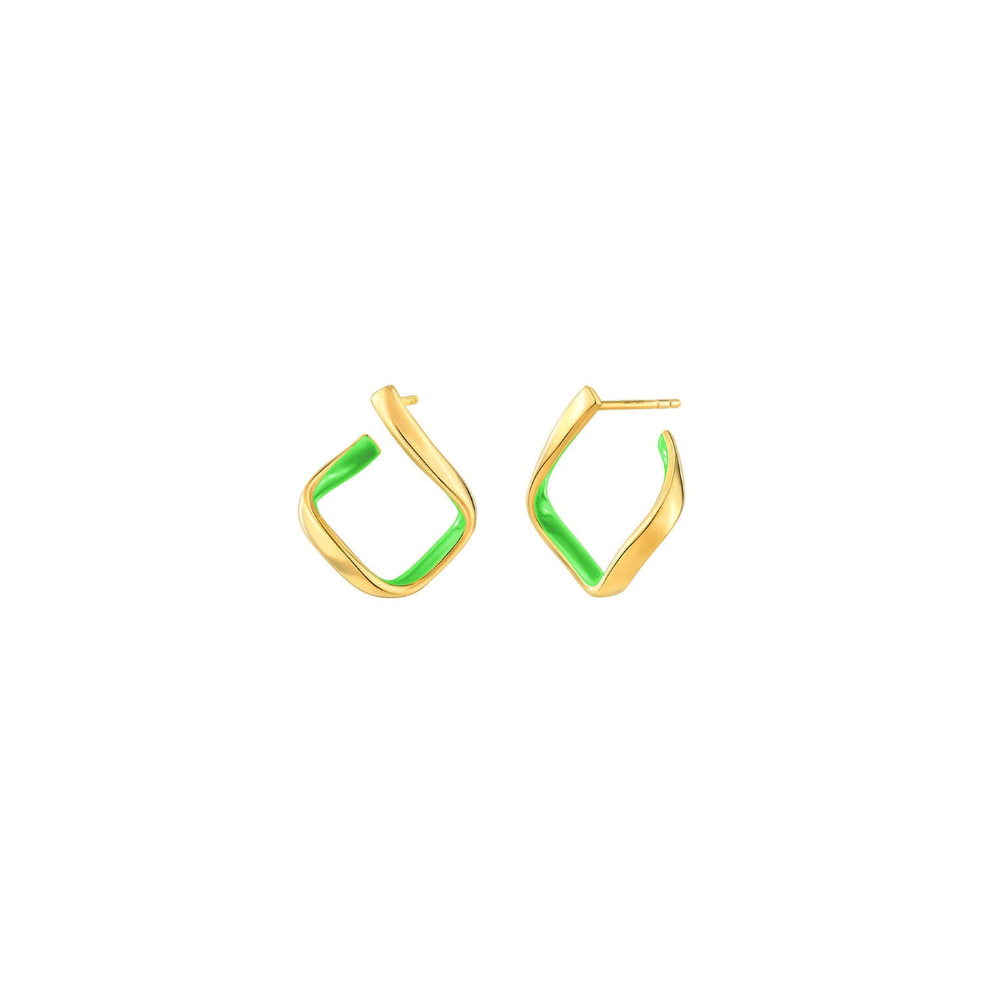 Green Enamel Twist Hoop Earrings