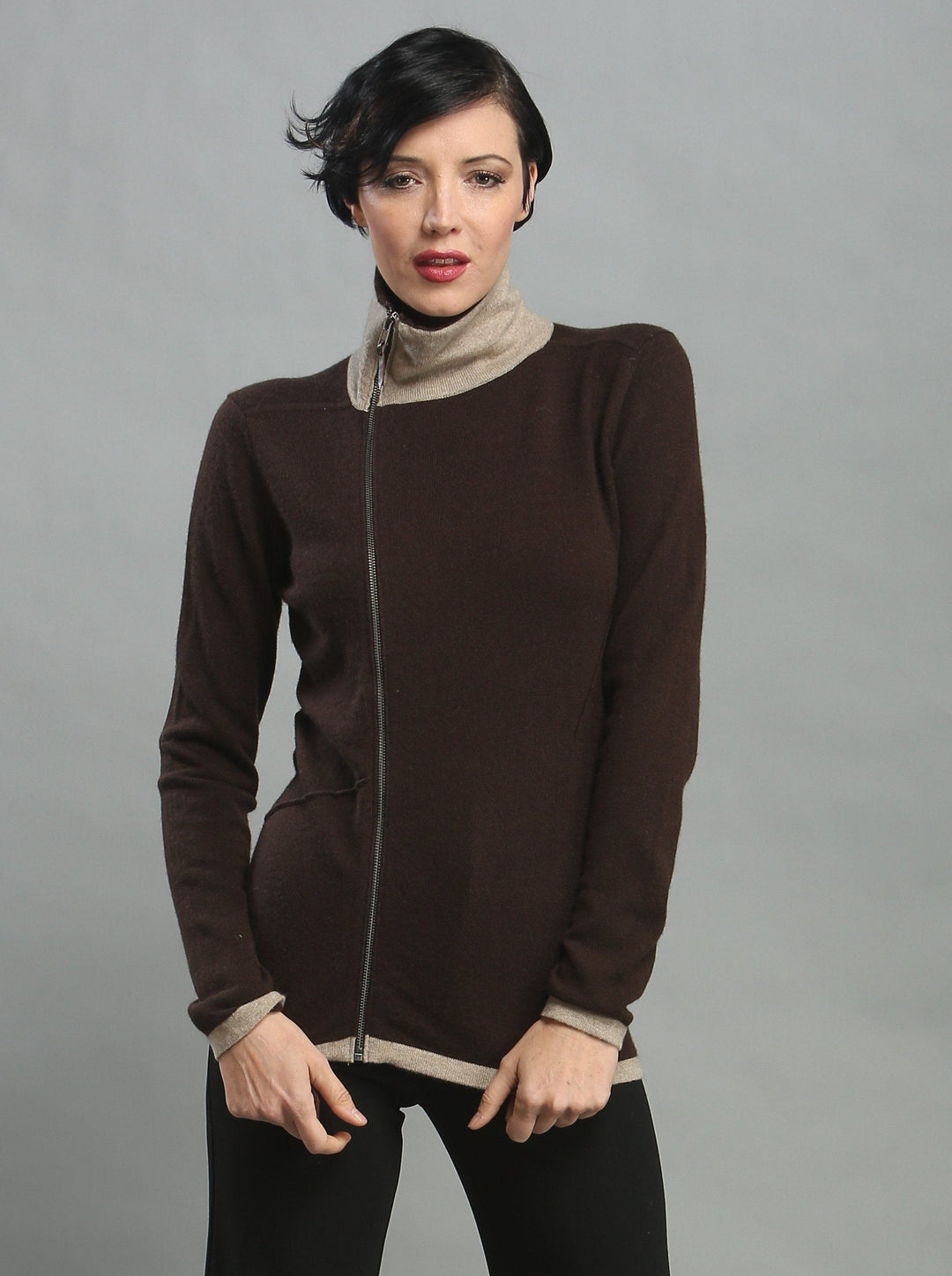 Turtleneck Asymmetrical Zip Cardigan
