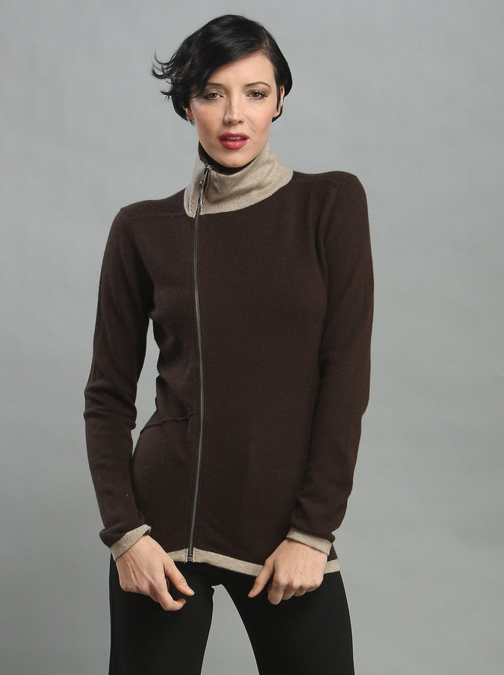Turtleneck Asymmetrical Zip Cardigan