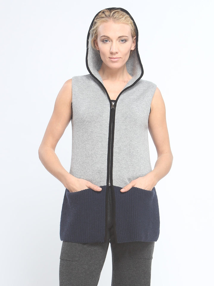 Two Tone Zipped Hoodie Vest