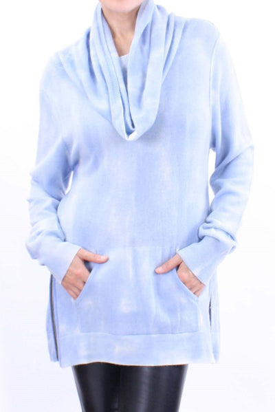 Zipper Trimmed Hand Painted Cowlneck Pullover in Inner Mongolia Cashmere