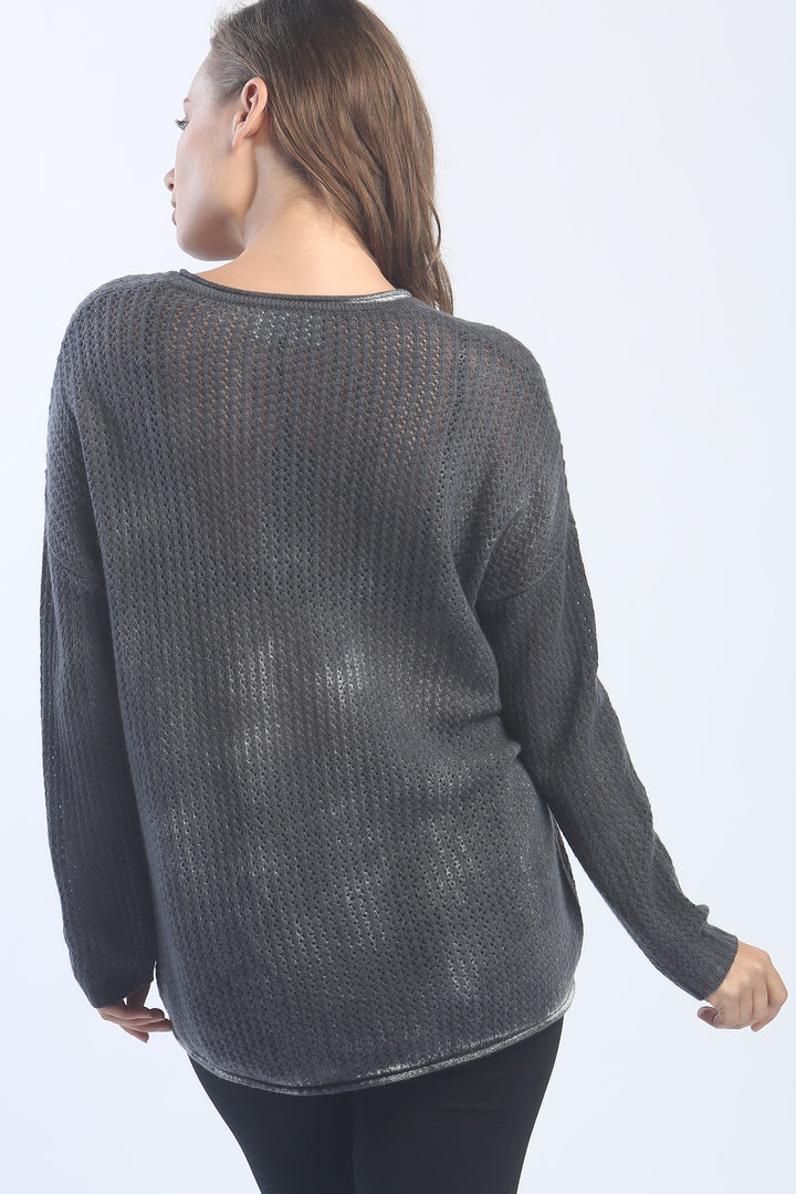 Hand Painted Novelty Stitch V Neck Pullover