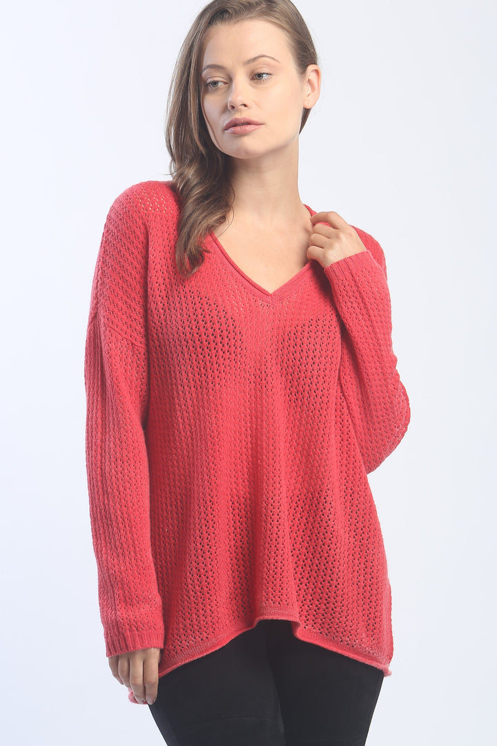 Hand Painted Novelty Stitch V Neck Pullover